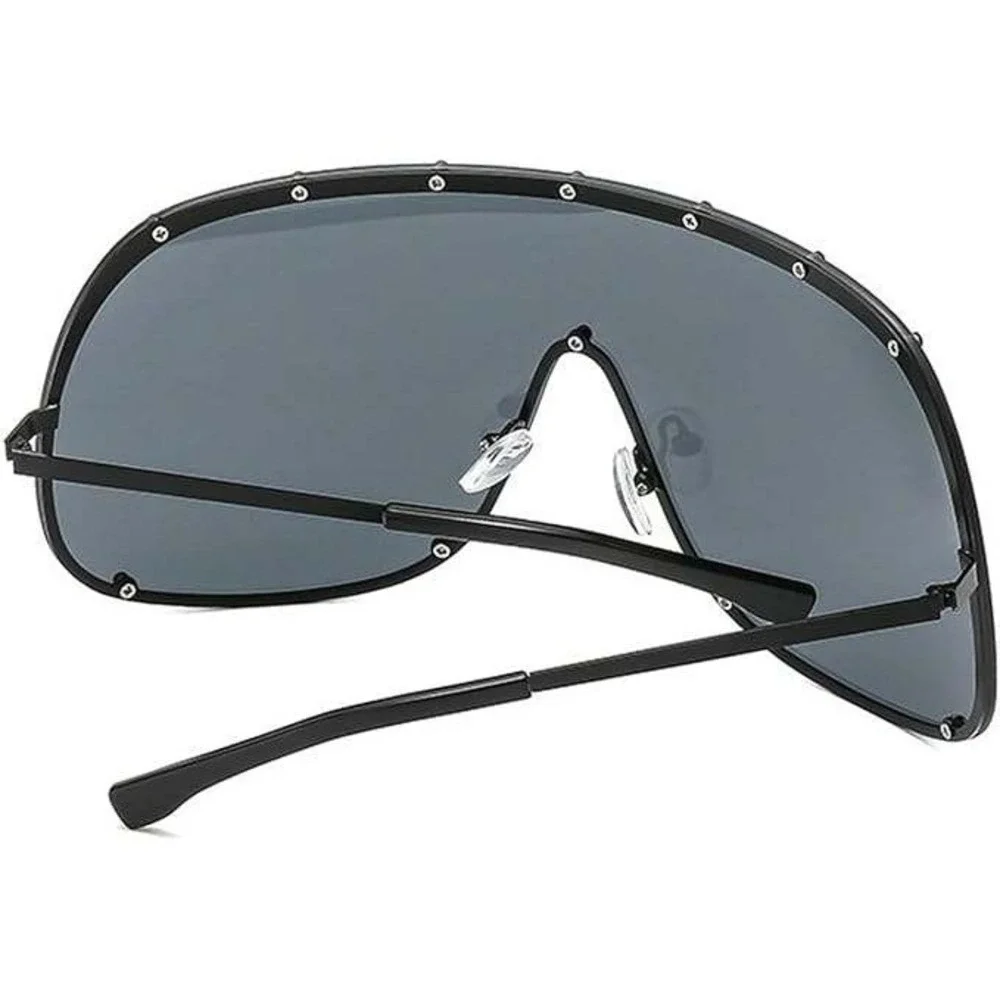 Oversized Shield Sunglasses Rivet Detail‎ Trendy Fashion Statement Visor Shades